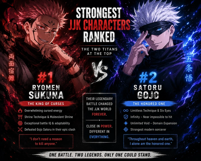 Sukuna and Gojo ranked as the strongest JJK characters
